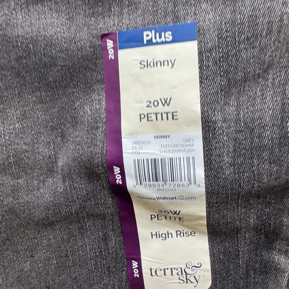Terra & Sky Skinny Jeans Plus Size 20W Petite High Rise Gray Stretch Denim NWT - Picture 3 of 13